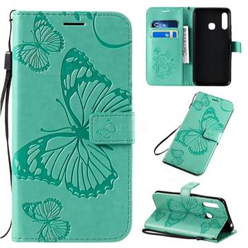 Embossing 3D Butterfly Leather Wallet Case for Samsung Galaxy A70e - Green