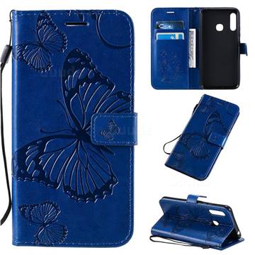 Embossing 3D Butterfly Leather Wallet Case for Samsung Galaxy A70e - Blue