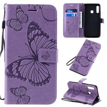 Embossing 3D Butterfly Leather Wallet Case for Samsung Galaxy A70e - Purple