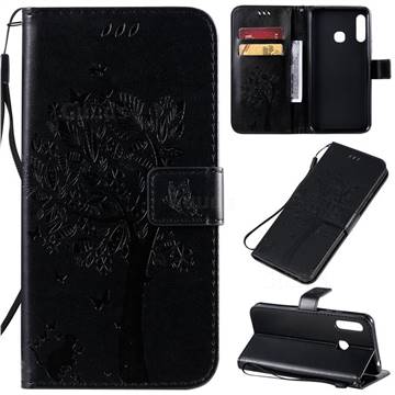 Embossing Butterfly Tree Leather Wallet Case for Samsung Galaxy A70e - Black