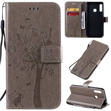 Embossing Butterfly Tree Leather Wallet Case for Samsung Galaxy A70e - Grey