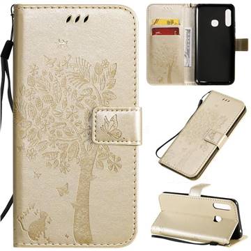Embossing Butterfly Tree Leather Wallet Case for Samsung Galaxy A70e - Champagne