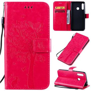 Embossing Butterfly Tree Leather Wallet Case for Samsung Galaxy A70e - Rose