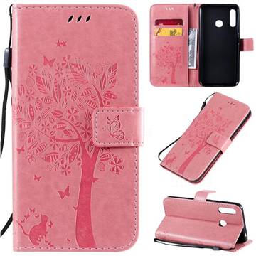 Embossing Butterfly Tree Leather Wallet Case for Samsung Galaxy A70e - Pink