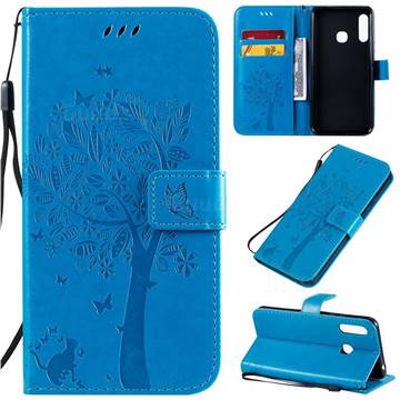 Embossing Butterfly Tree Leather Wallet Case for Samsung Galaxy A70e - Blue