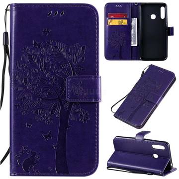 Embossing Butterfly Tree Leather Wallet Case for Samsung Galaxy A70e - Purple
