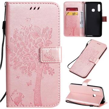 Embossing Butterfly Tree Leather Wallet Case for Samsung Galaxy A70e - Rose Pink
