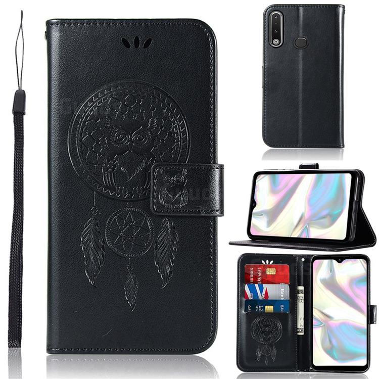 Intricate Embossing Owl Campanula Leather Wallet Case for Samsung Galaxy A70e - Black