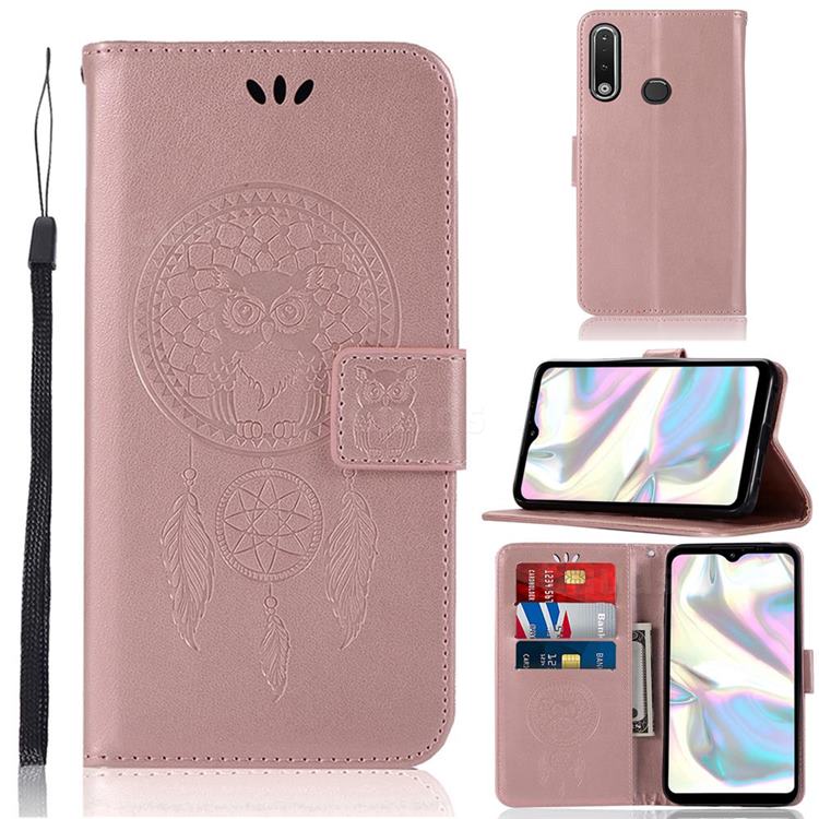 Intricate Embossing Owl Campanula Leather Wallet Case for Samsung Galaxy A70e - Rose Gold