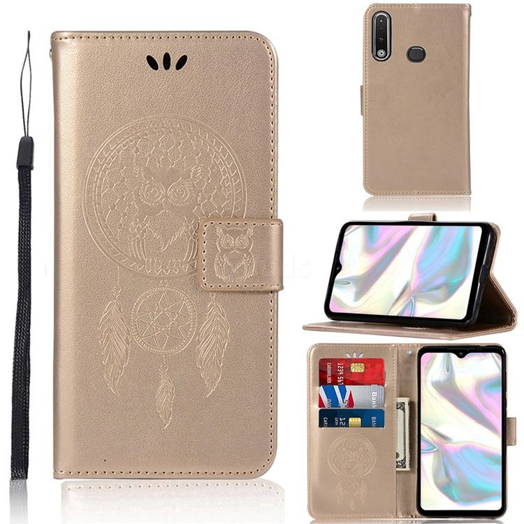 Intricate Embossing Owl Campanula Leather Wallet Case for Samsung Galaxy A70e - Champagne