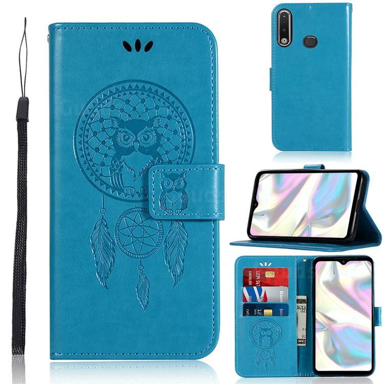 Intricate Embossing Owl Campanula Leather Wallet Case for Samsung Galaxy A70e - Blue