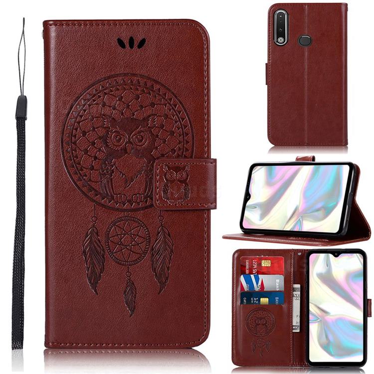 Intricate Embossing Owl Campanula Leather Wallet Case for Samsung Galaxy A70e - Brown