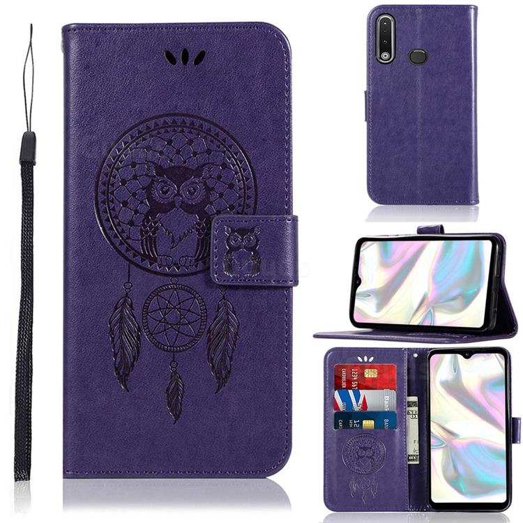 Intricate Embossing Owl Campanula Leather Wallet Case for Samsung Galaxy A70e - Purple