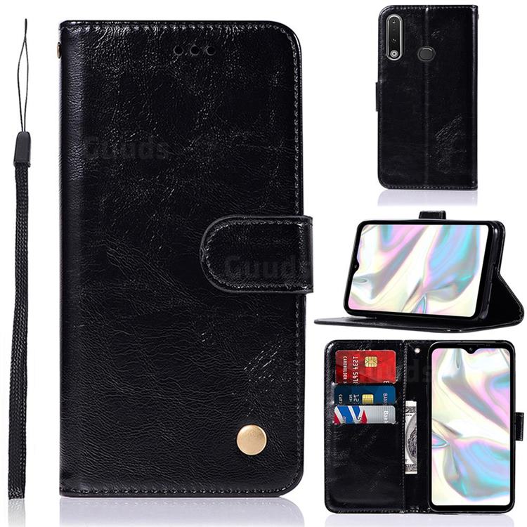 Luxury Retro Leather Wallet Case for Samsung Galaxy A70e - Black
