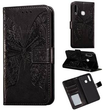 Intricate Embossing Vivid Butterfly Leather Wallet Case for Samsung Galaxy A70e - Black