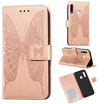 Intricate Embossing Vivid Butterfly Leather Wallet Case for Samsung Galaxy A70e - Rose Gold