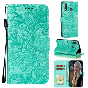 Intricate Embossing Lace Jasmine Flower Leather Wallet Case for Samsung Galaxy A70e - Green