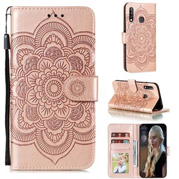 Intricate Embossing Datura Solar Leather Wallet Case for Samsung Galaxy A70e - Rose Gold