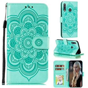 Intricate Embossing Datura Solar Leather Wallet Case for Samsung Galaxy A70e - Green