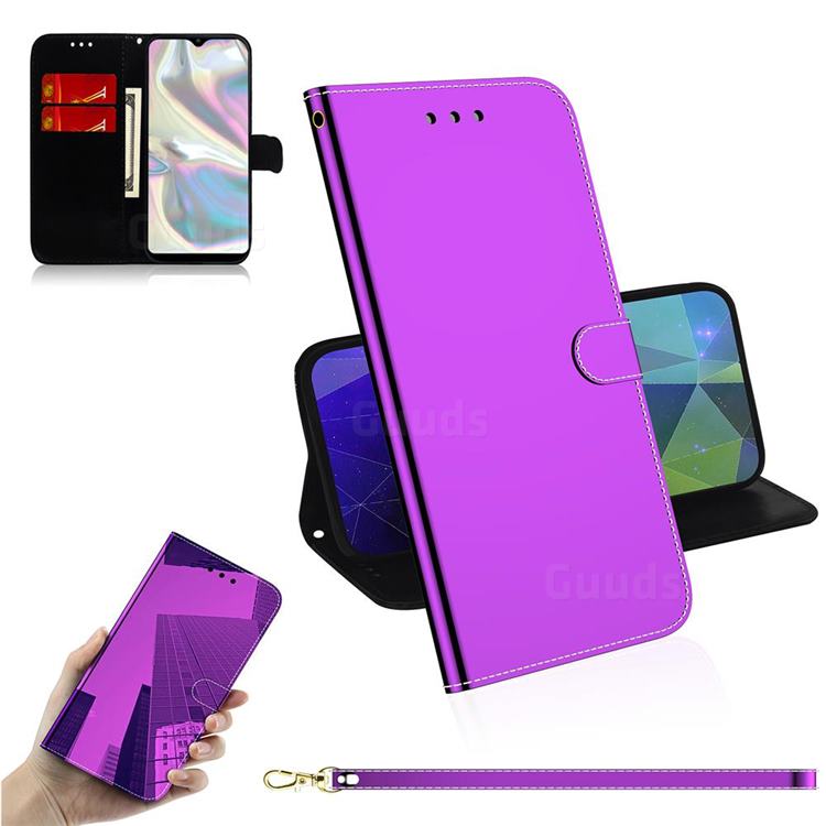 Shining Mirror Like Surface Leather Wallet Case for Samsung Galaxy A70e - Purple