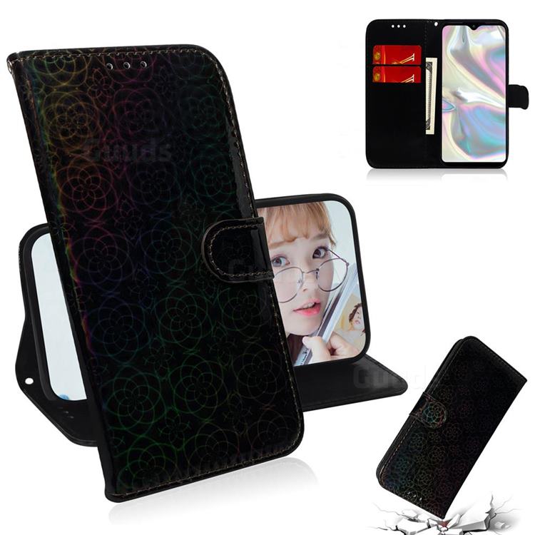 Laser Circle Shining Leather Wallet Phone Case for Samsung Galaxy A70e - Black
