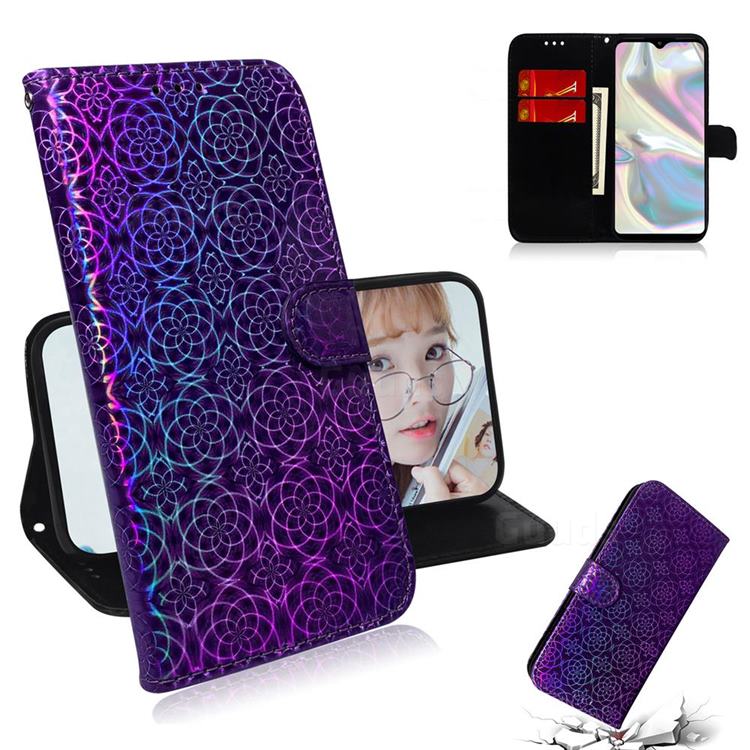 Laser Circle Shining Leather Wallet Phone Case for Samsung Galaxy A70e - Purple
