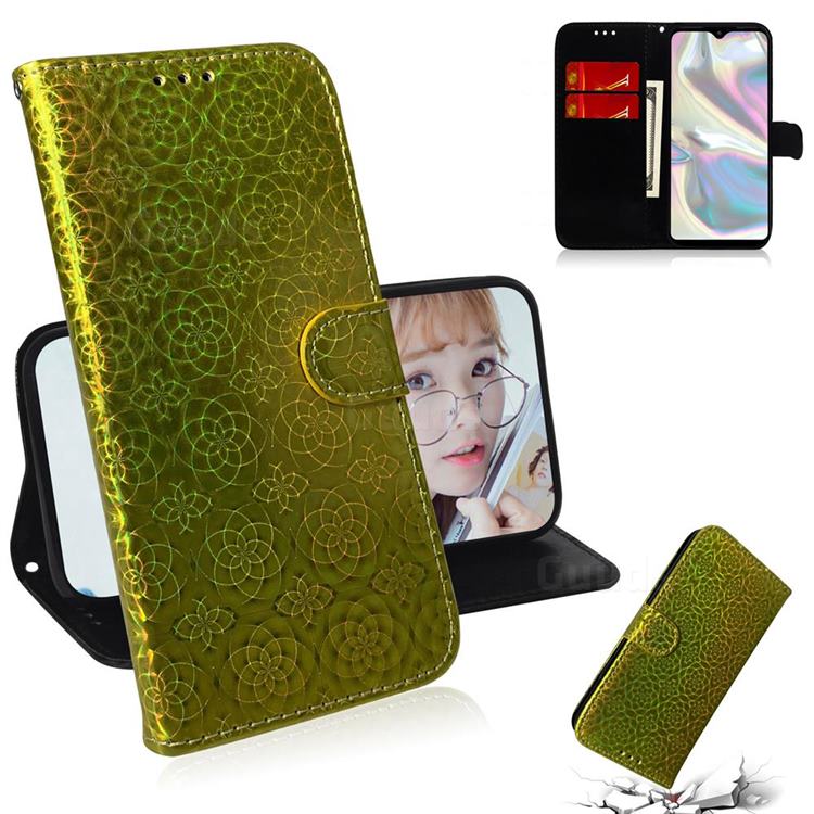 Laser Circle Shining Leather Wallet Phone Case for Samsung Galaxy A70e - Golden