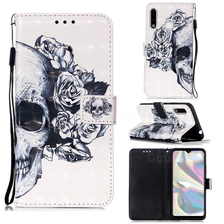 Skull Flower 3D Painted Leather Wallet Case for Samsung Galaxy A70e