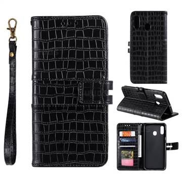 Luxury Crocodile Magnetic Leather Wallet Phone Case for Samsung Galaxy A70e - Black