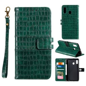 Luxury Crocodile Magnetic Leather Wallet Phone Case for Samsung Galaxy A70e - Green