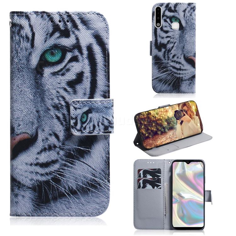 White Tiger PU Leather Wallet Case for Samsung Galaxy A70e