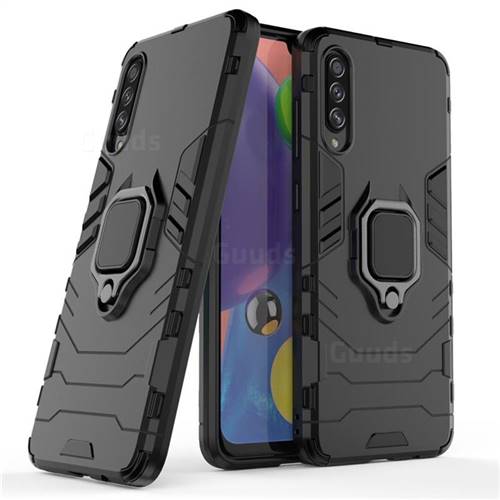 Black Panther Armor Metal Ring Grip Shockproof Dual Layer Rugged Hard Cover for Samsung Galaxy A70s - Black