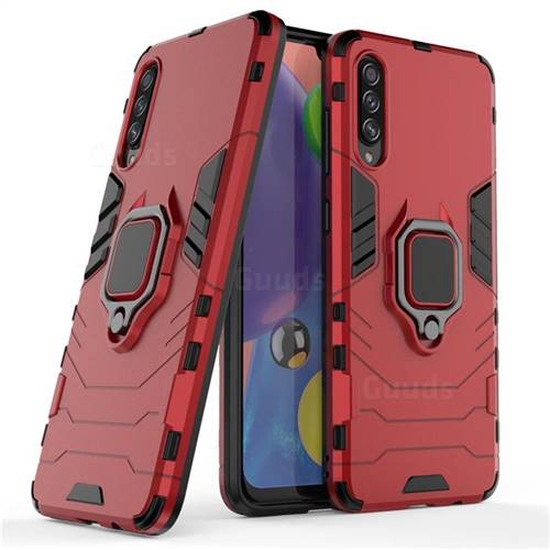 Black Panther Armor Metal Ring Grip Shockproof Dual Layer Rugged Hard Cover for Samsung Galaxy A70s - Red