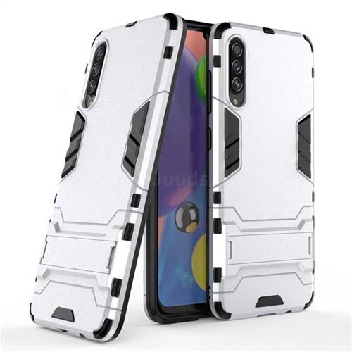 Armor Premium Tactical Grip Kickstand Shockproof Dual Layer Rugged Hard Cover for Samsung Galaxy A70s - Silver