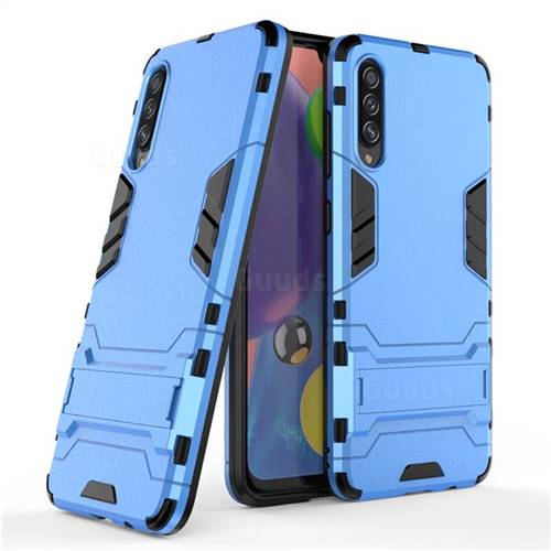 Armor Premium Tactical Grip Kickstand Shockproof Dual Layer Rugged Hard Cover for Samsung Galaxy A70s - Light Blue