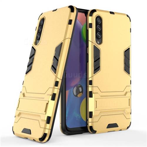 Armor Premium Tactical Grip Kickstand Shockproof Dual Layer Rugged Hard Cover for Samsung Galaxy A70s - Golden