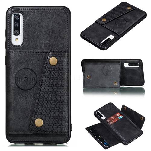 Retro Multifunction Card Slots Stand Leather Coated Phone Back Cover for Samsung Galaxy A70s - Black