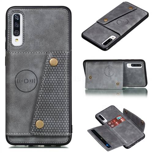 Retro Multifunction Card Slots Stand Leather Coated Phone Back Cover for Samsung Galaxy A70s - Gray