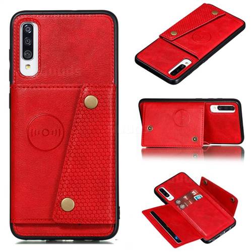 Retro Multifunction Card Slots Stand Leather Coated Phone Back Cover for Samsung Galaxy A70s - Red