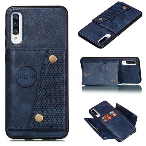 Retro Multifunction Card Slots Stand Leather Coated Phone Back Cover for Samsung Galaxy A70s - Blue