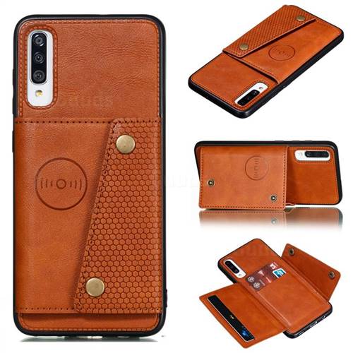 Retro Multifunction Card Slots Stand Leather Coated Phone Back Cover for Samsung Galaxy A70s - Brown