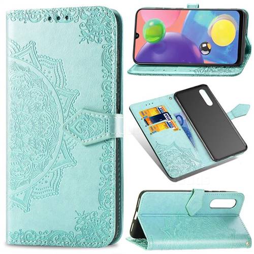 Embossing Imprint Mandala Flower Leather Wallet Case for Samsung Galaxy A70s - Green