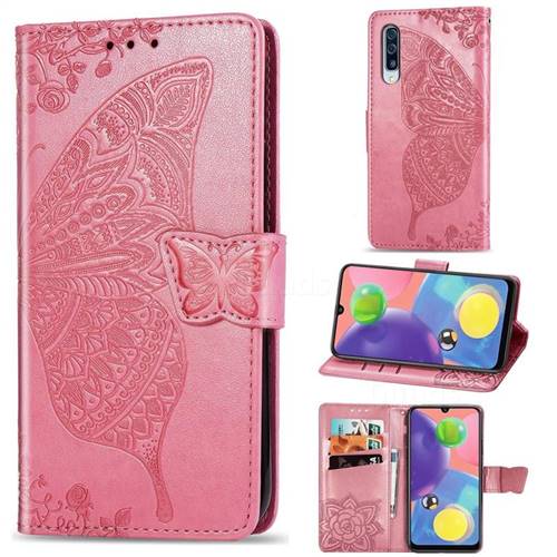 Embossing Mandala Flower Butterfly Leather Wallet Case for Samsung Galaxy A70s - Pink