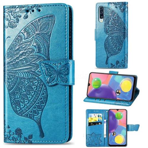 Embossing Mandala Flower Butterfly Leather Wallet Case for Samsung Galaxy A70s - Blue
