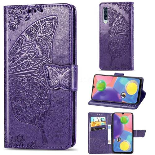 Embossing Mandala Flower Butterfly Leather Wallet Case for Samsung Galaxy A70s - Dark Purple