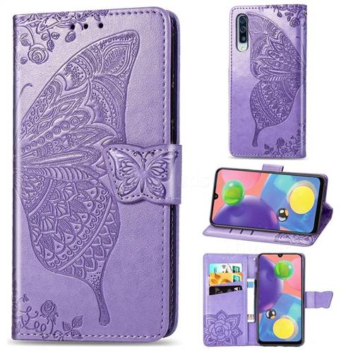 Embossing Mandala Flower Butterfly Leather Wallet Case for Samsung Galaxy A70s - Light Purple