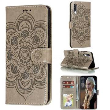 Intricate Embossing Datura Solar Leather Wallet Case for Samsung Galaxy A70s - Gray