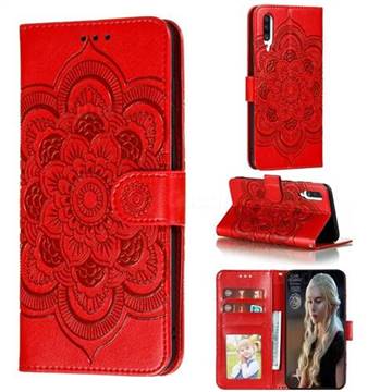 Intricate Embossing Datura Solar Leather Wallet Case for Samsung Galaxy A70s - Red
