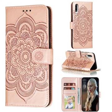 Intricate Embossing Datura Solar Leather Wallet Case for Samsung Galaxy A70s - Rose Gold