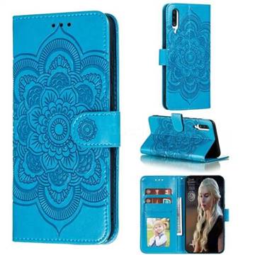 Intricate Embossing Datura Solar Leather Wallet Case for Samsung Galaxy A70s - Blue